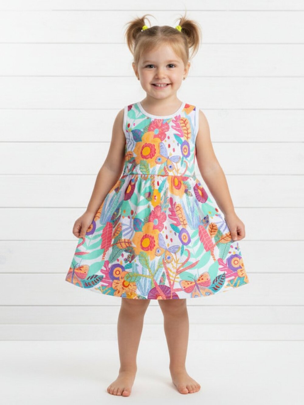 Girl's Colorful Floral Twirl Dress